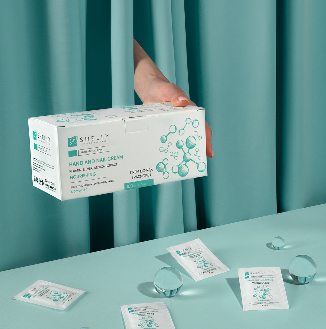 Cream for hands and nails with keratin, silver and arnica extract Shelly 4 ml x 100 pcs