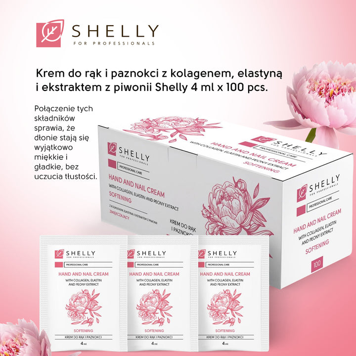 Cream for hands and nails with collagen, elastin and peony extract Shelly - 4 ml x 100 pcs