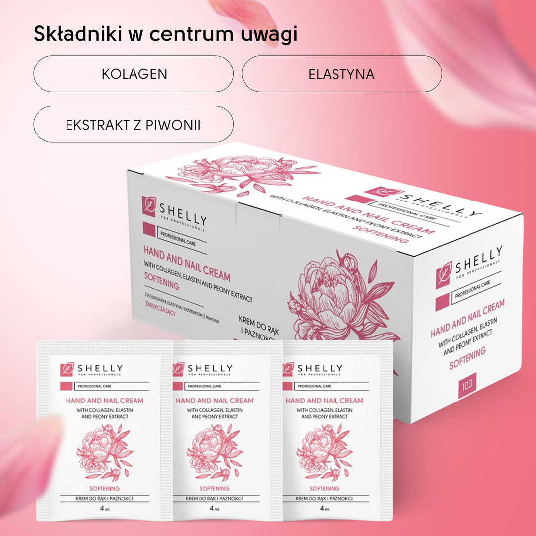 Cream for hands and nails with collagen, elastin and peony extract Shelly - 4 ml x 100 pcs