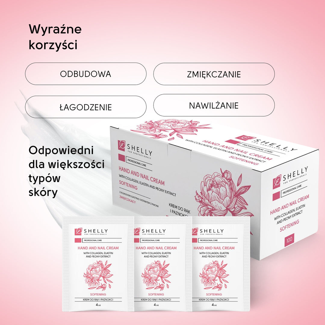 Cream for hands and nails with collagen, elastin and peony extract Shelly - 4 ml x 100 pcs