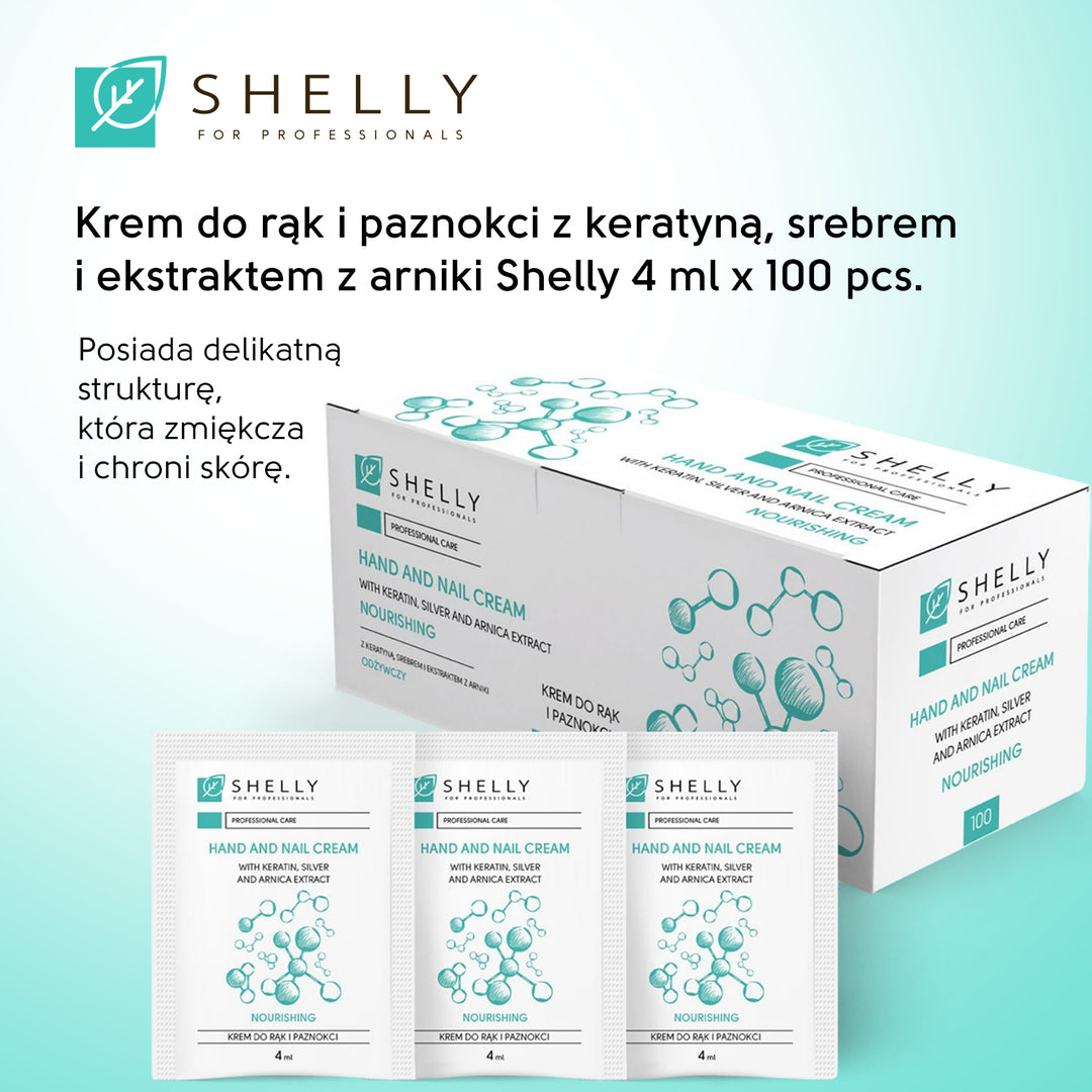 Cream for hands and nails with keratin, silver and arnica extract Shelly 4 ml x 100 pcs