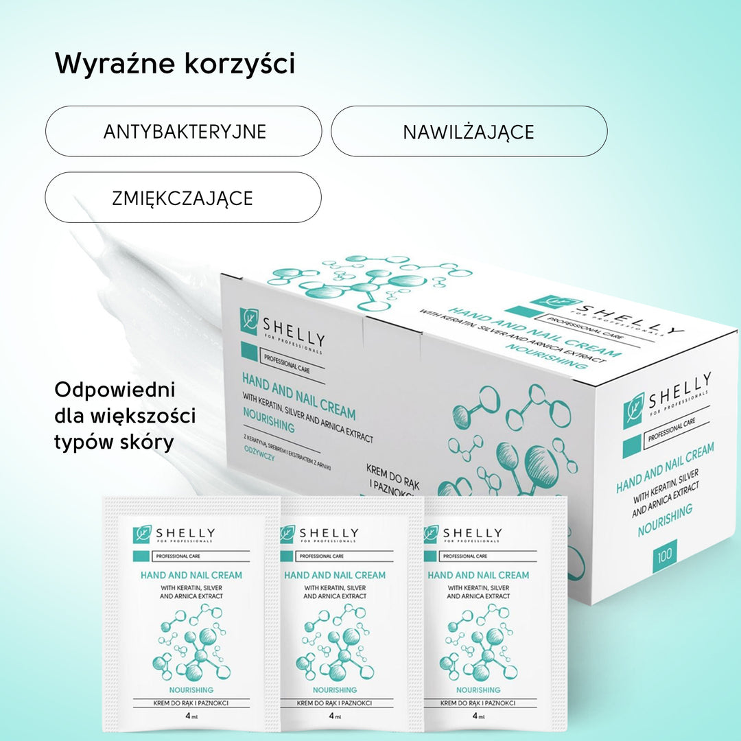 Cream for hands and nails with keratin, silver and arnica extract Shelly 4 ml x 100 pcs