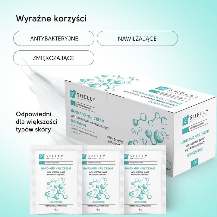 Cream for hands and nails with keratin, silver and arnica extract Shelly 4 ml x 100 pcs
