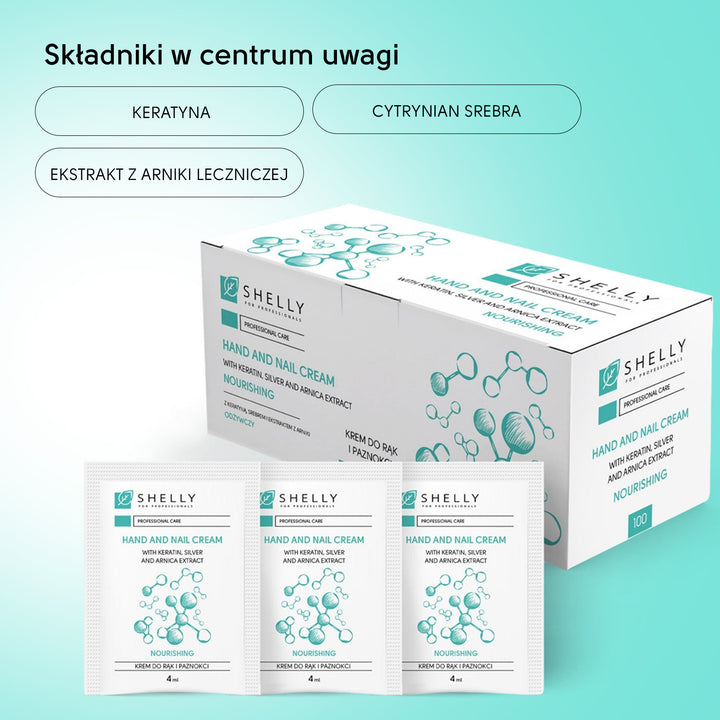 Cream for hands and nails with keratin, silver and arnica extract Shelly 4 ml x 100 pcs