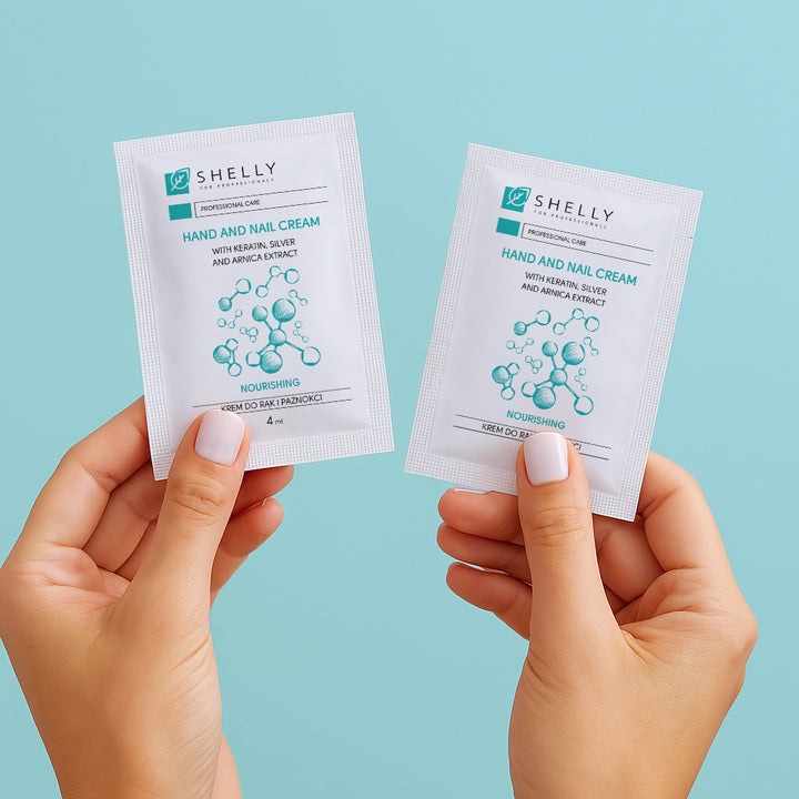 Cream for hands and nails with keratin, silver and arnica extract Shelly 4 ml x 100 pcs