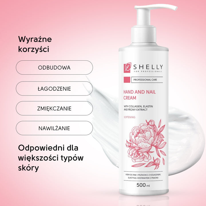 Hands and nails cream with collagen, elastin and peony extract - 500 ml