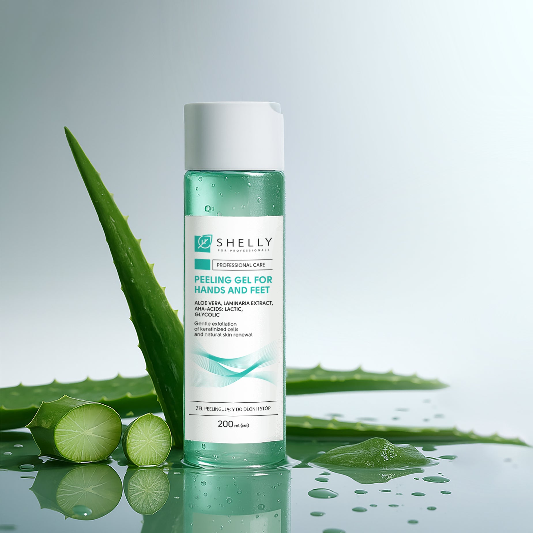 Peeling gel for hands and feet with aloe vera, mint extract and