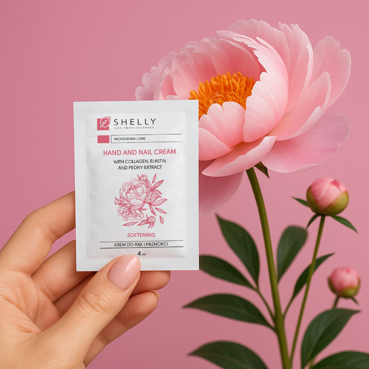 Cream for hands and nails with collagen, elastin and peony extract Shelly - 4 ml x 100 pcs