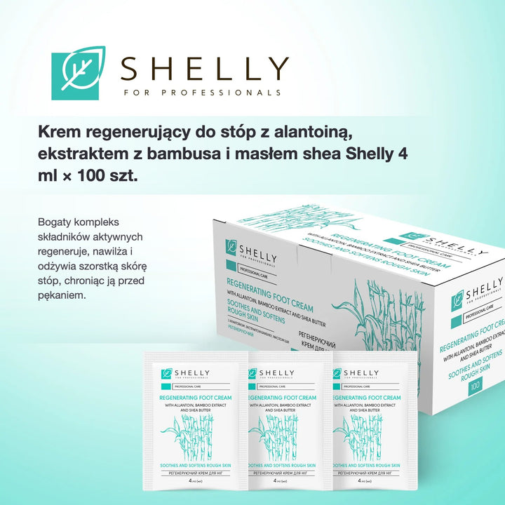 Regenerating foot cream with allantoin, bamboo extract and shea butter Shelly 4 ml x 100 pcs. – opis